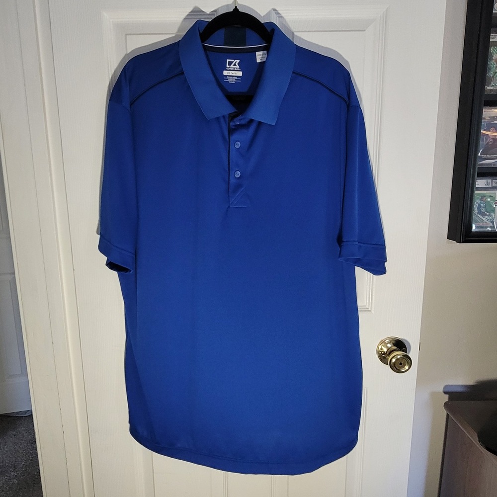 Cutter & Buck Polo Shirt Mens 2XB Blue CB DryTec Moisture Wicking Striped Back